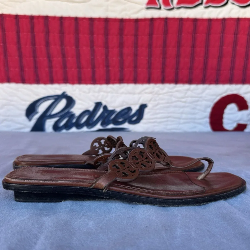 Size 8m - Tory Burch  Tiny Miller 10mm Thong‎ Sandals Burnt Cuoio Brown Leather